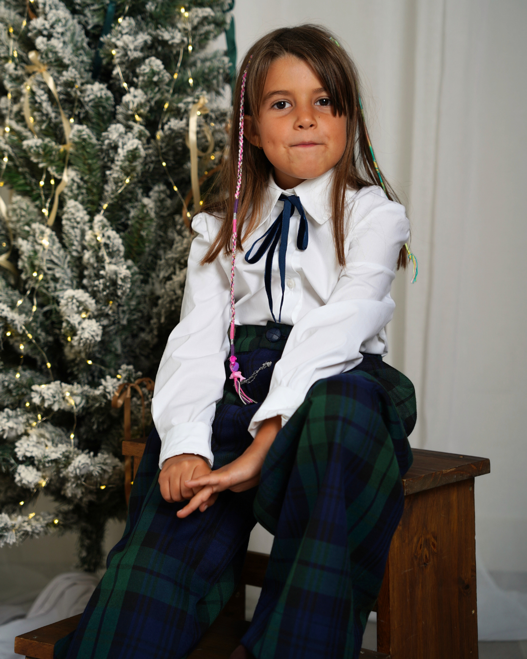Calças pantalonas em tartan escocês