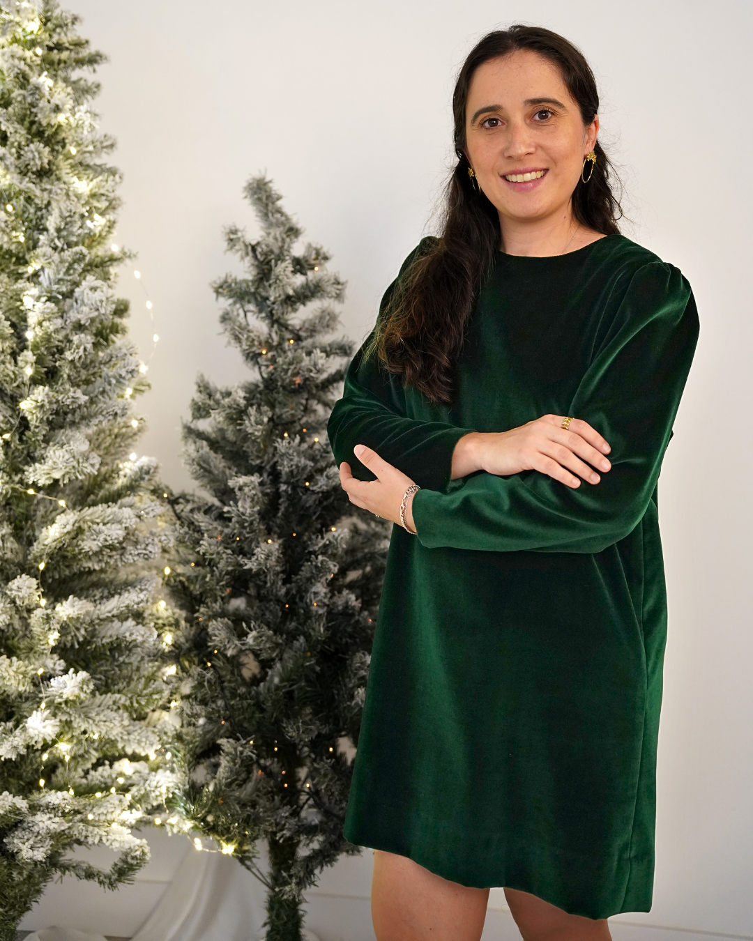 Vestido de veludo para adulto com manga comprida