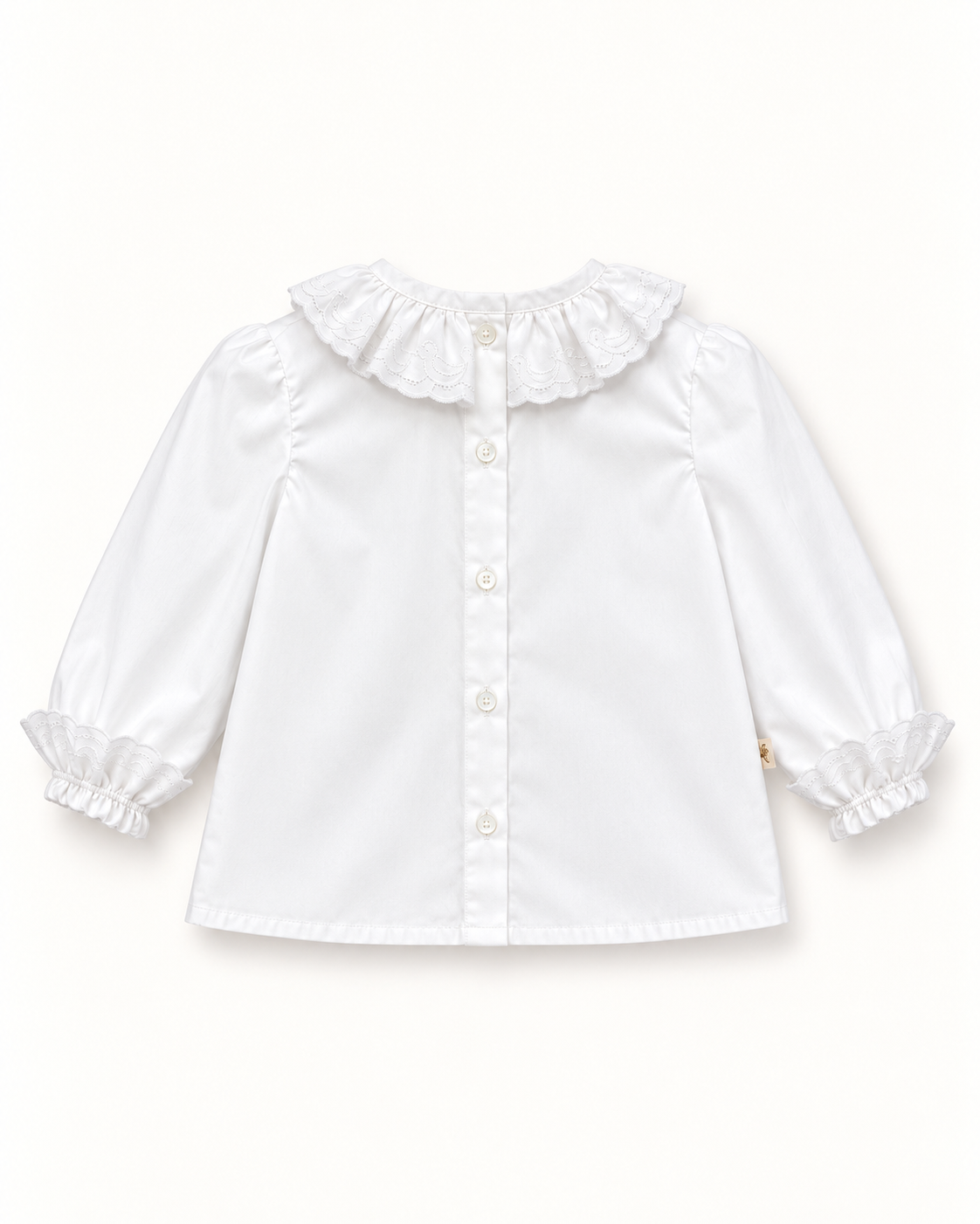Blusa De Algodão Com Gola E Punhos Bordados e Nervuras No Peito