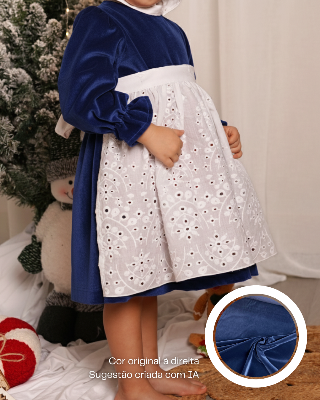 Vestido de veludo com avental de bordado inglês
