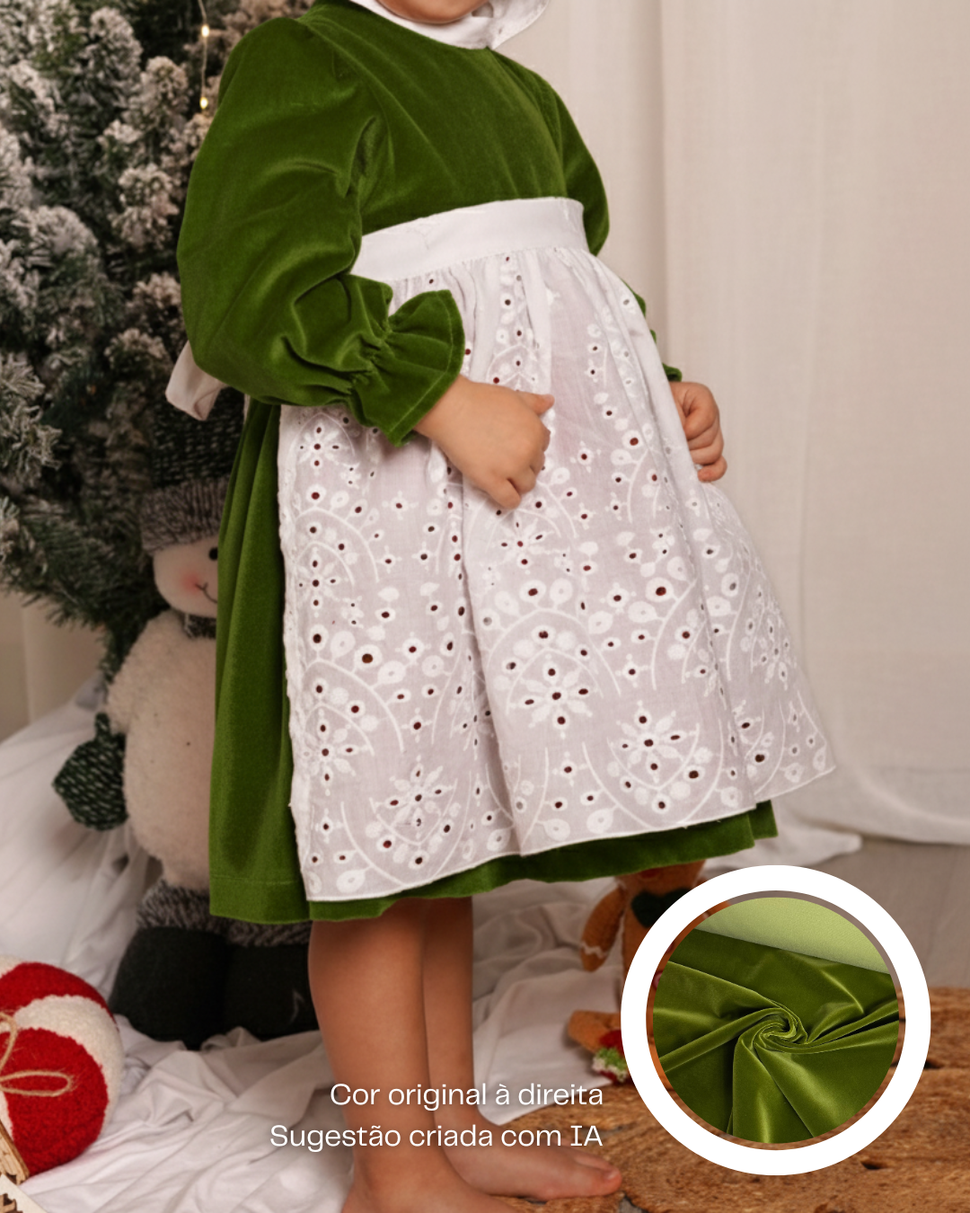 Vestido de veludo com avental de bordado inglês