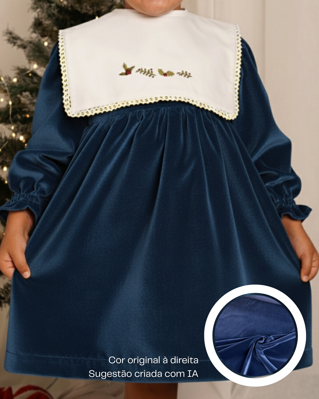 Vestido de veludo com gola bordada amovível