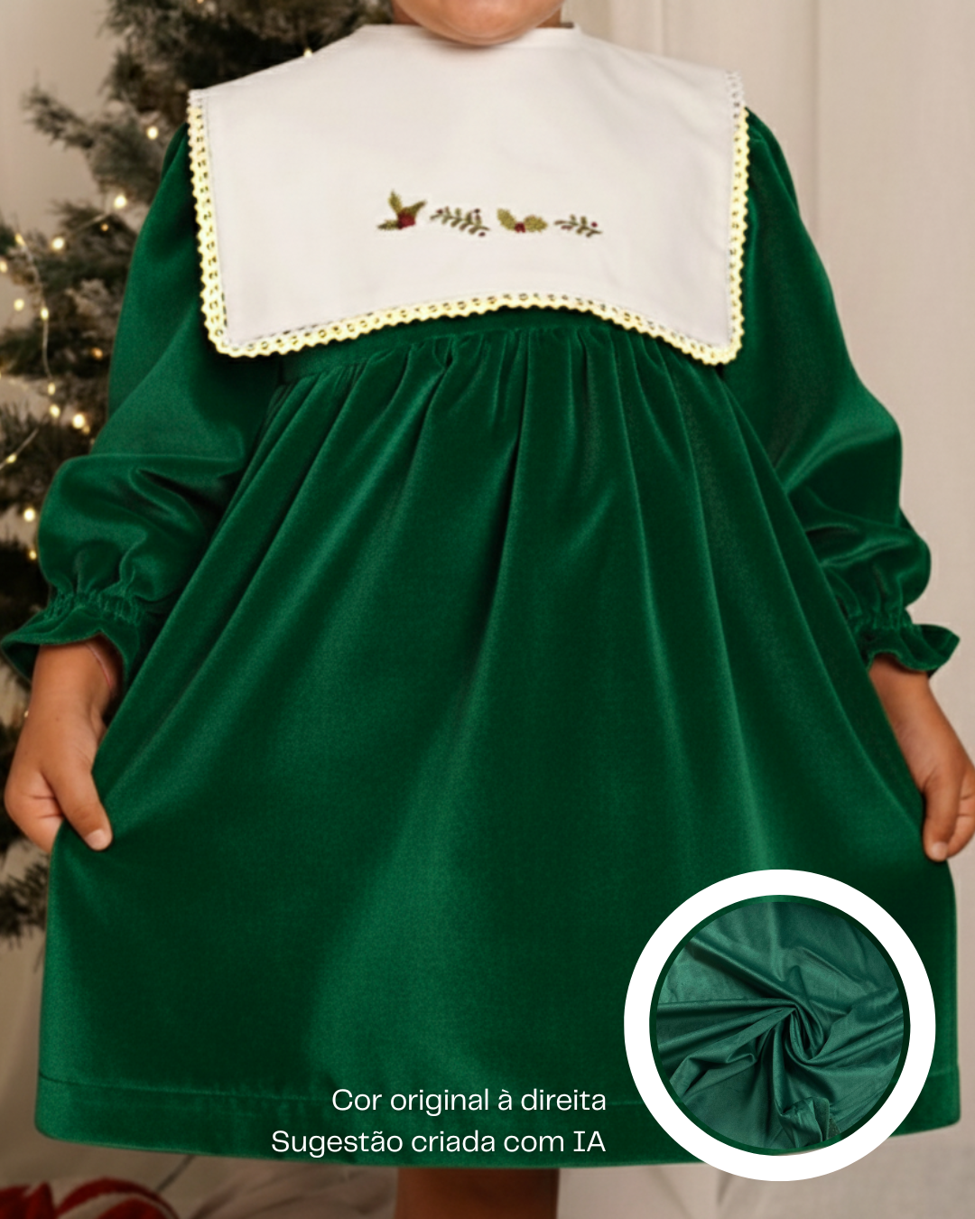 Vestido de veludo com gola bordada amovível