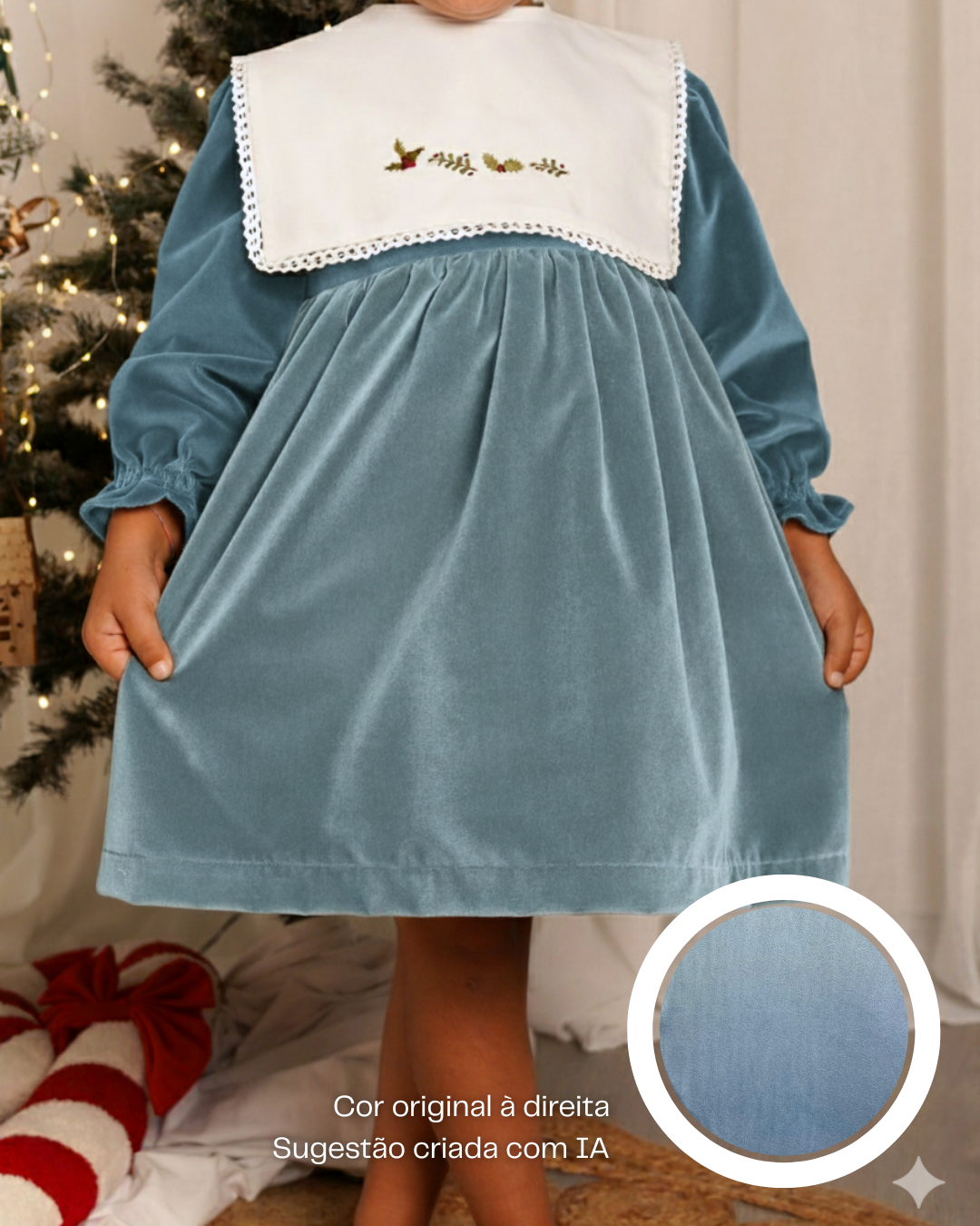 Vestido de veludo com gola bordada amovível