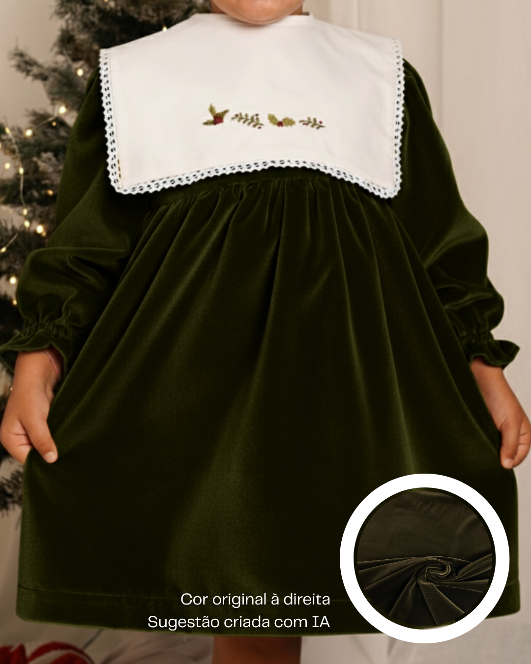 Vestido de veludo com gola bordada amovível