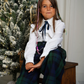 Calças pantalonas em tartan escocês