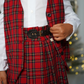 Saia de tartan com folhos e detalhe em couro