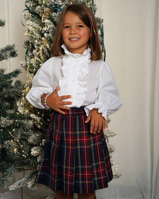 Saia de tartan com folhos