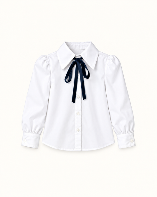 Blusa Oxford Branca Com Laço