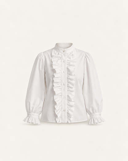 Blusa Vitoriana Com Folho Na Parte Frontal E Nos Punhos