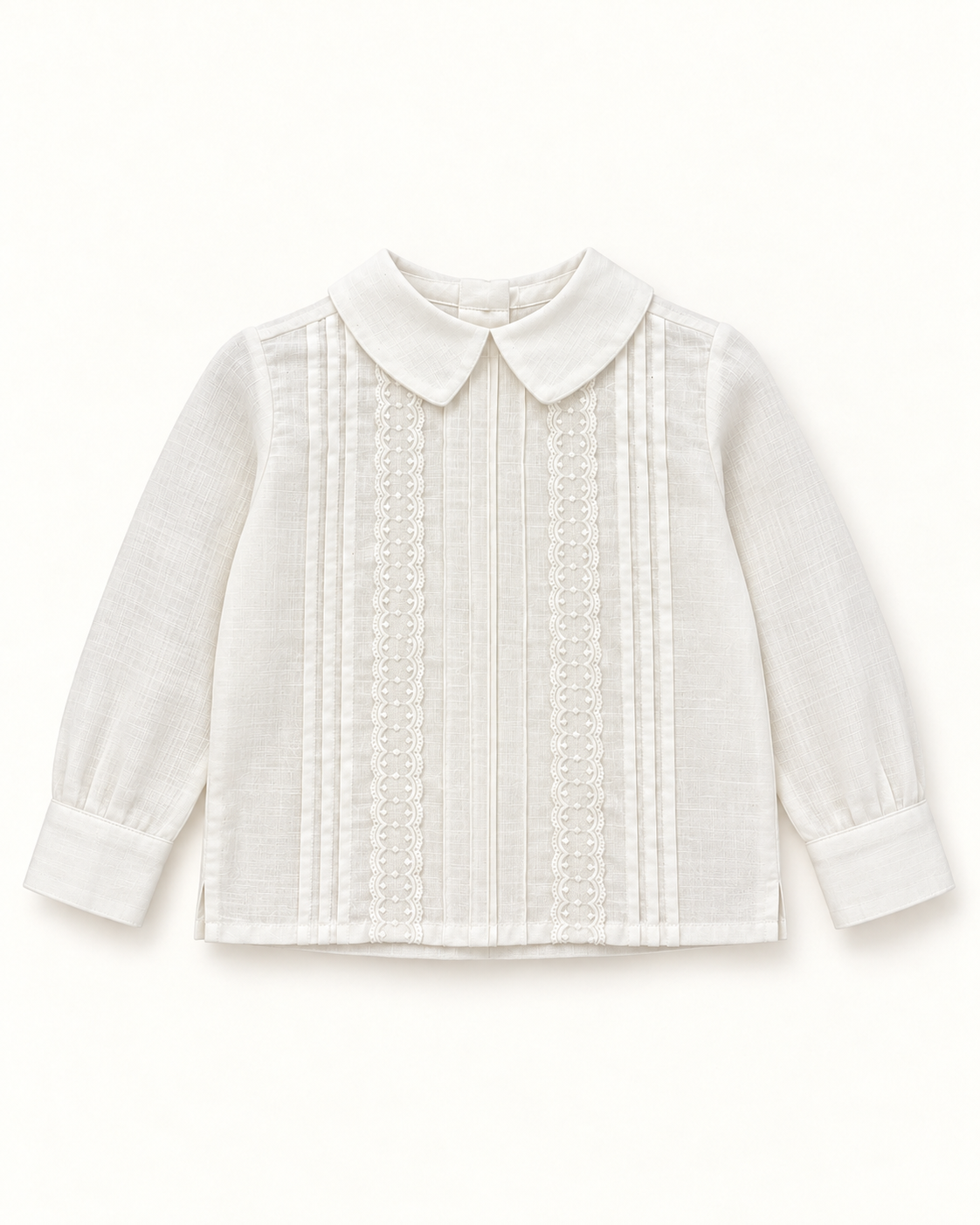 Camisa De Linho Branco Cru Com Nervuras E Renda