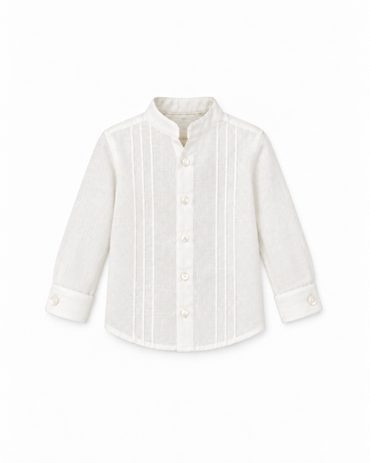 Camisa De Linho Branco Cru Com Nervuras