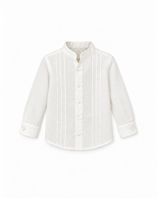 Camisa De Linho Branco Cru Com Nervuras
