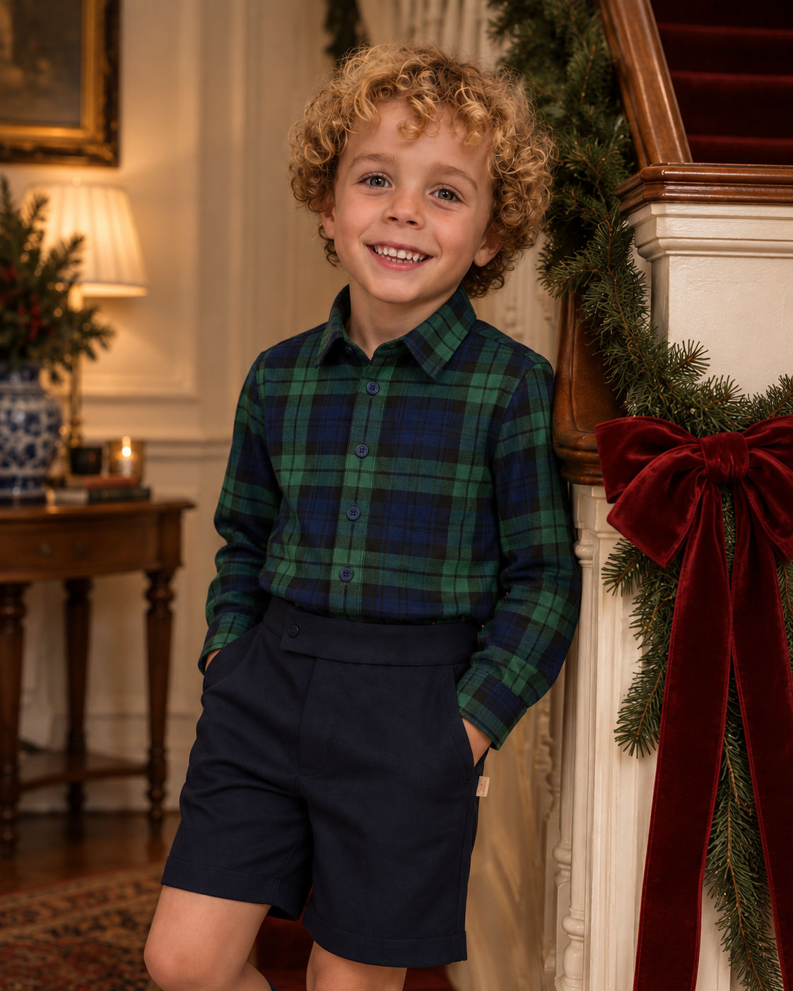 Camisa Em Tartan Escocês Azul E Verde