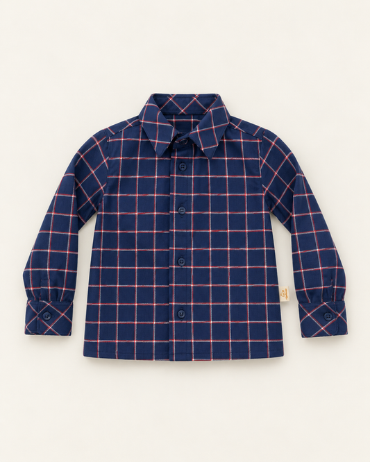 Camisa Para Adulto Em Vaiela Azul Marinho Com Riscas Vermelhas E Brancas