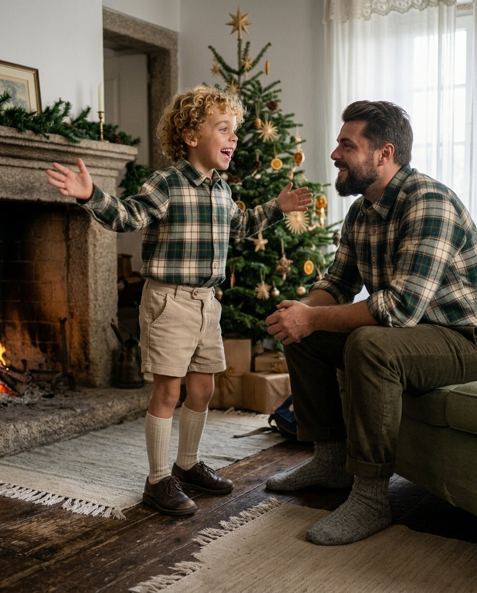 Camisa Para Adulto Em Vaiela Verde Natal E Bege