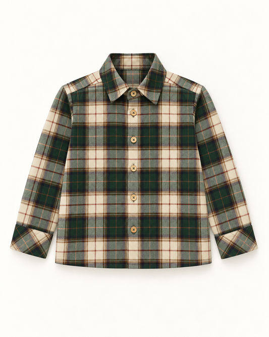 Camisa Xadrez Verde Natal E Bege Com Colarinho