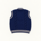 Colete Em Crochet Com Risca Branca