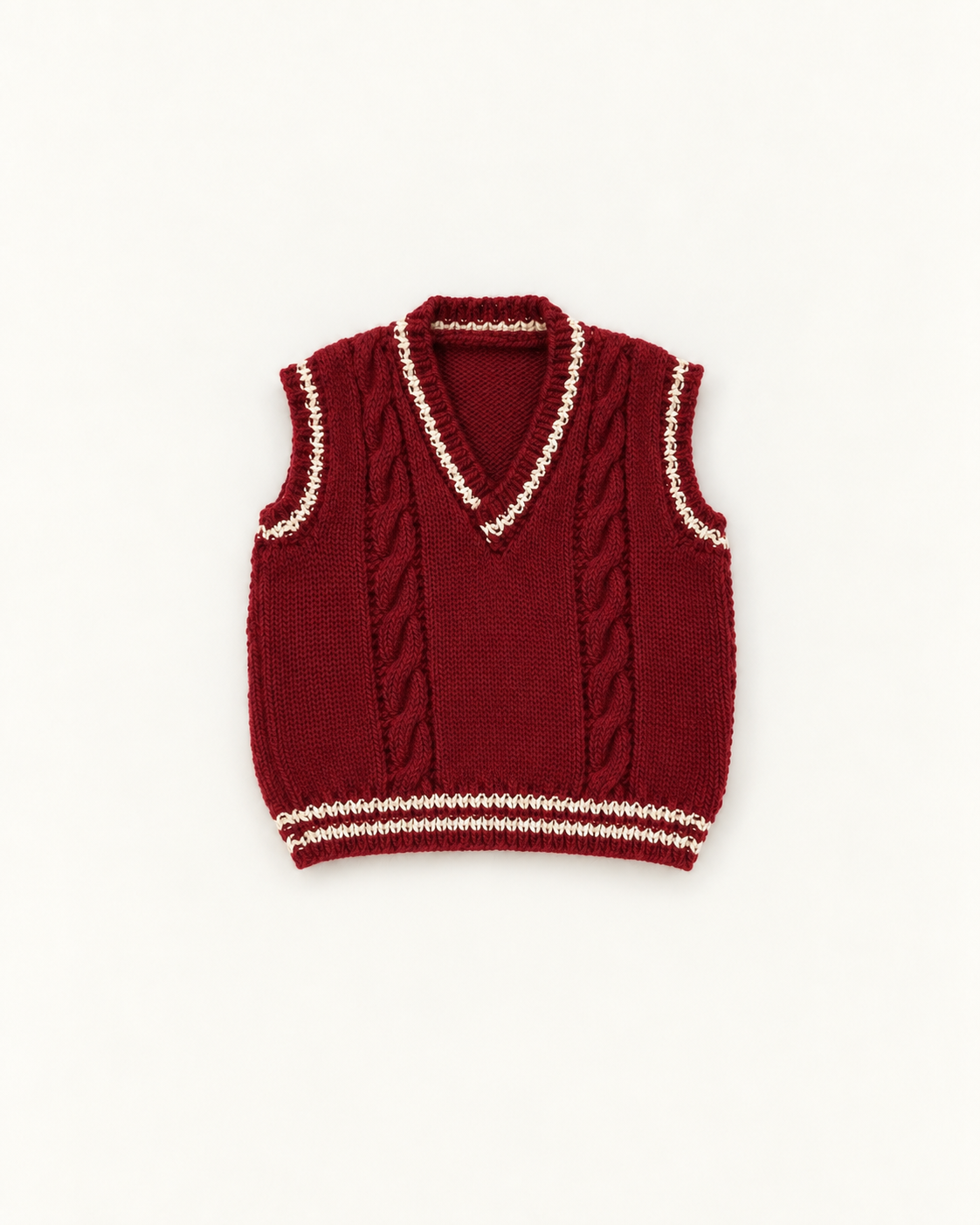 Colete Em Crochet Com Risca Branca