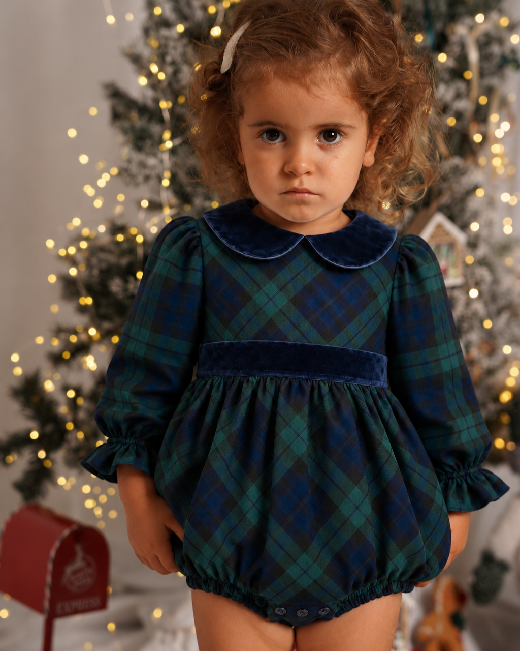 Fofo Em Tartan Azul E Verde Com Detalhes de Veludo