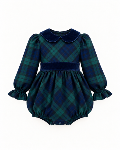 Fofo Em Tartan Azul E Verde Com Detalhes de Veludo
