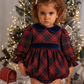 Fofo Em Tartan Vermelho Sangue e Azul Com Detalhes de Veludo