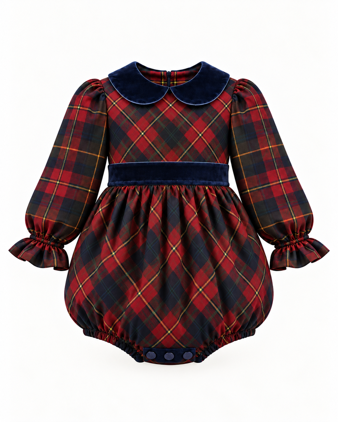 Fofo Em Tartan Vermelho Sangue e Azul Com Detalhes de Veludo