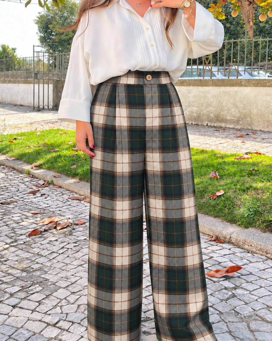 Pantalonas Em Vaiela Verde E Bege Para Adulto