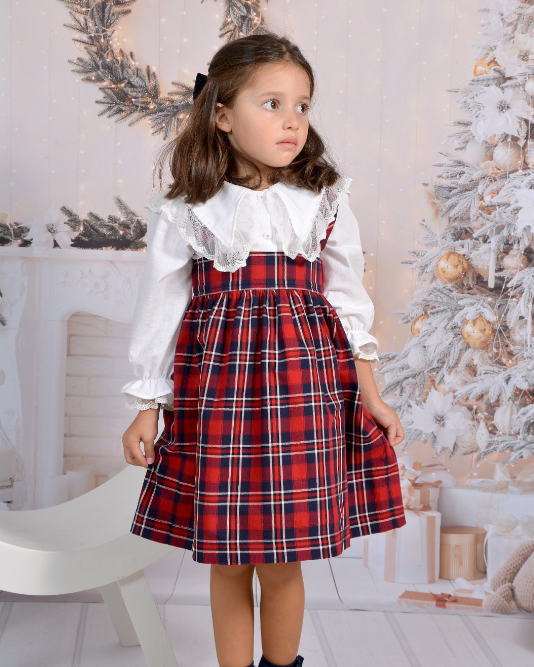 Saia subida de tartan xadrez com alças