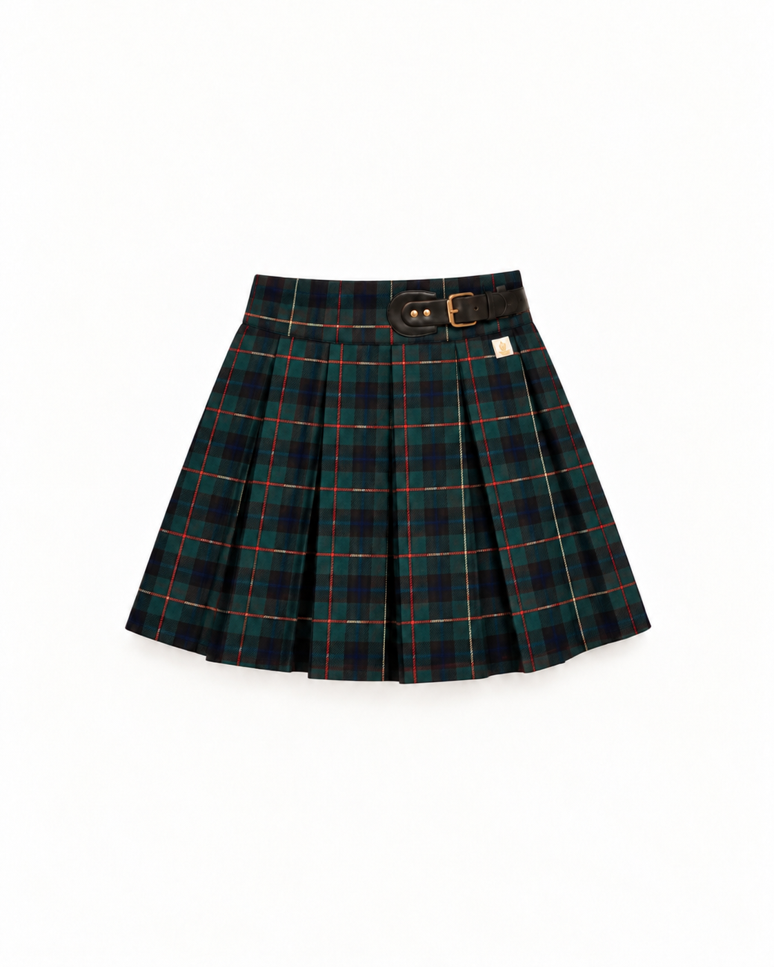 Saia De Tartan Escocês Com Folhos E Detalhe Em Couro