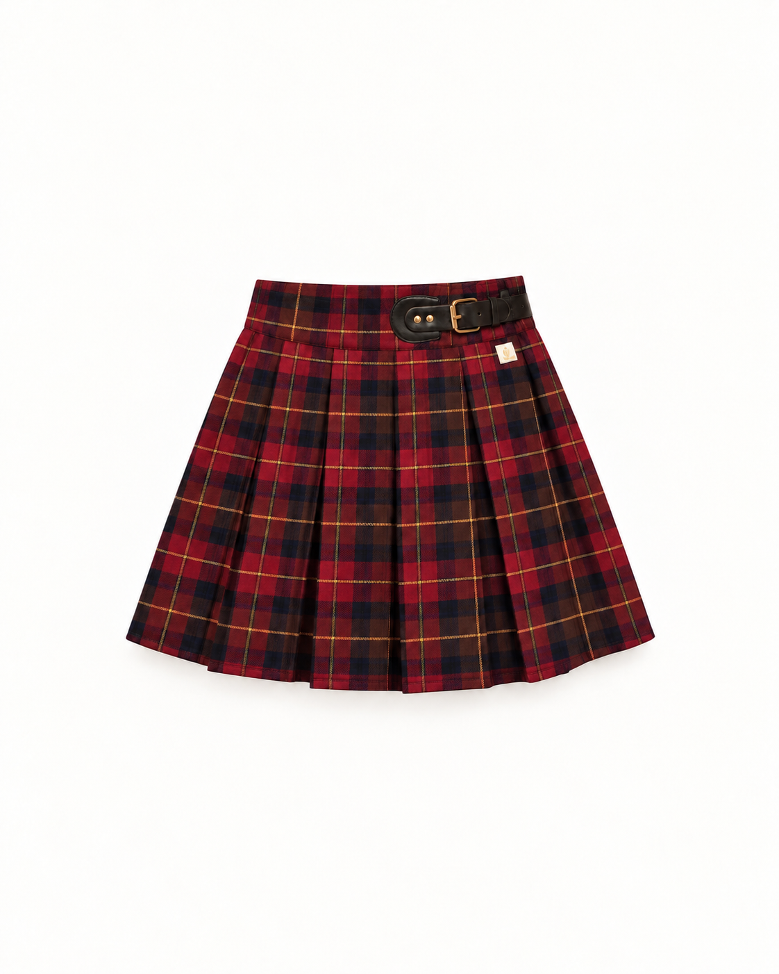 Saia De Tartan Escocês Com Folhos E Detalhe Em Couro