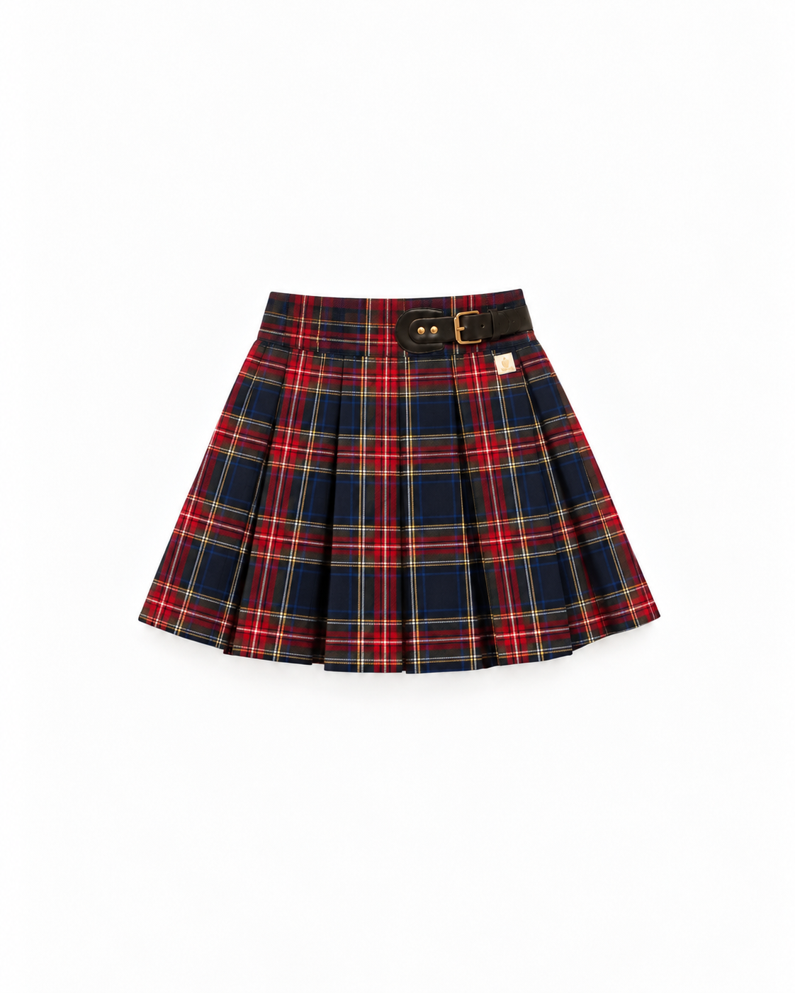Saia De Tartan Escocês Com Folhos E Detalhe Em Couro