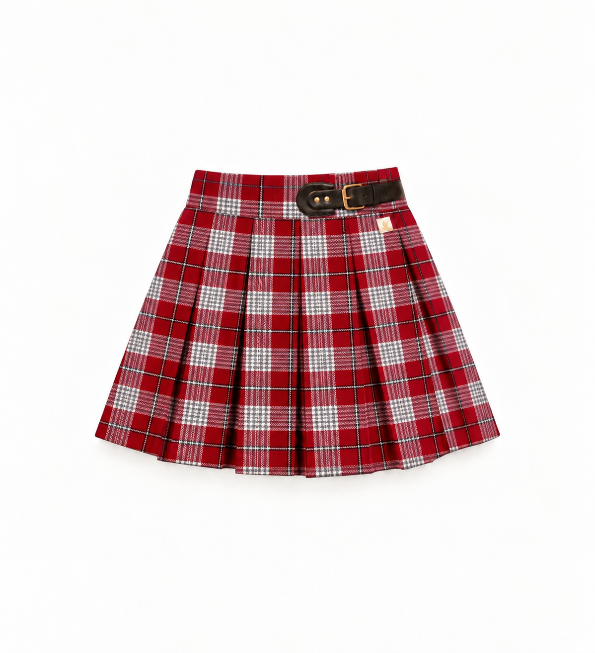 Saia De Tartan Escocês Com Folhos E Detalhe Em Couro