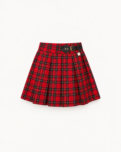 Saia De Tartan Escocês Com Folhos E Detalhe Em Couro