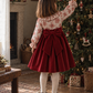 Vestido Com Padrão Tons Bordeaux E Veludo Bordeaux Com Laço Atrás