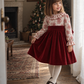 Vestido Com Padrão Tons Bordeaux E Veludo Bordeaux Com Laço Atrás