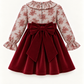 Vestido Com Padrão Tons Bordeaux E Veludo Bordeaux Com Laço Atrás