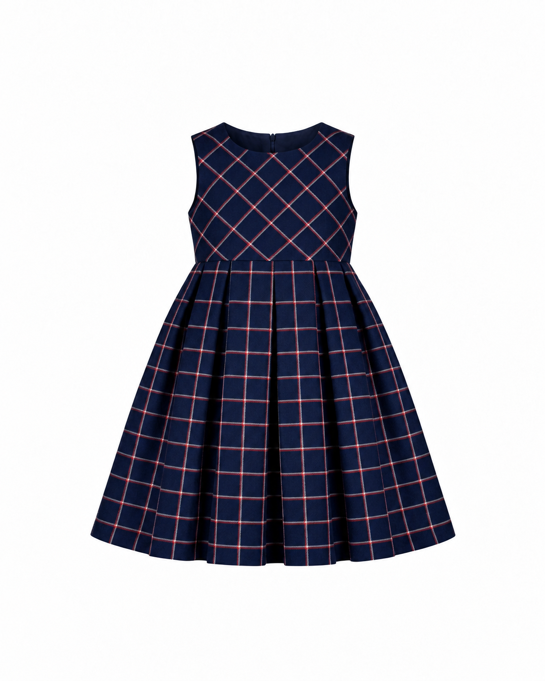 Vestido Em Vaiela Azul Marinho Sem Mangas Com Fecho Nas Costas