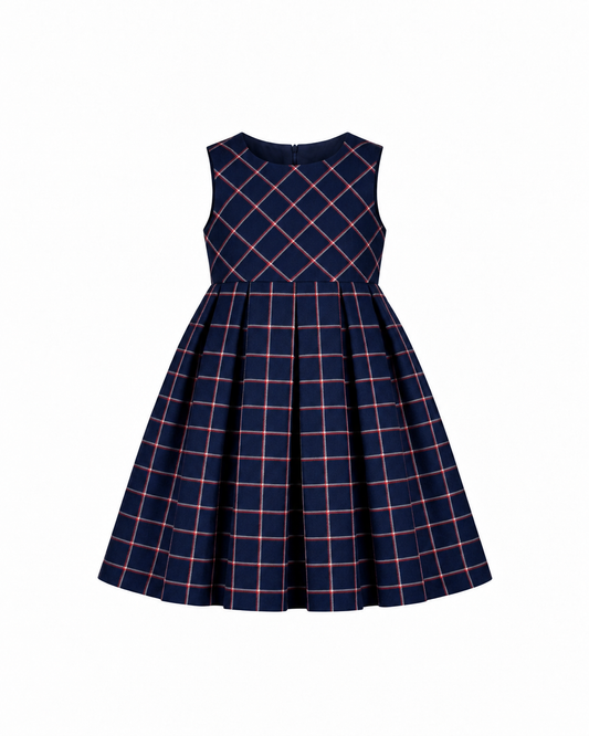 Vestido Em Vaiela Azul Marinho Sem Mangas Com Fecho Nas Costas