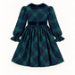 Vestido De Tartan Escocês Azul E Verde Com Veludo Azul Marinho