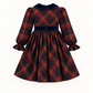 Vestido De Tartan Escocês Azul E Vermelho Sangue Com Veludo Azul Marinho