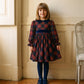 Vestido De Tartan Escocês Azul E Vermelho Sangue Com Veludo Azul Marinho