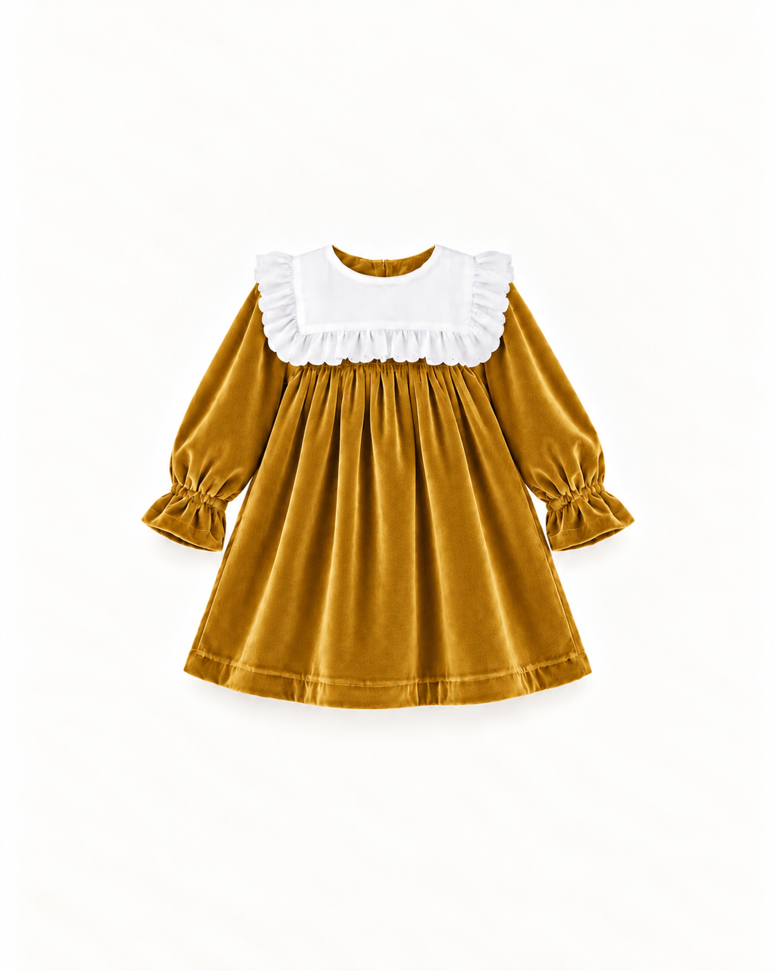 Vestido De Veludo Com Gola Rendada Amovível
