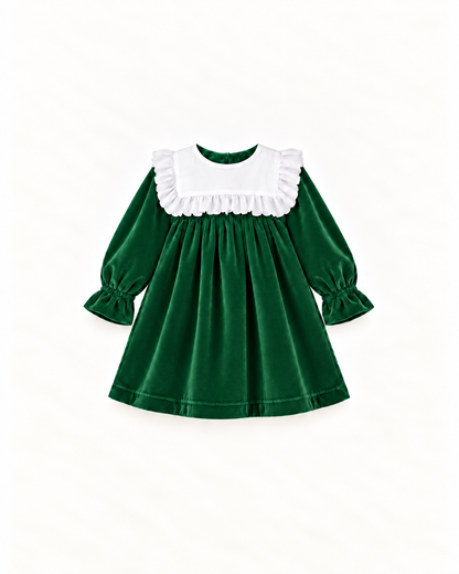Vestido De Veludo Com Gola Rendada Amovível
