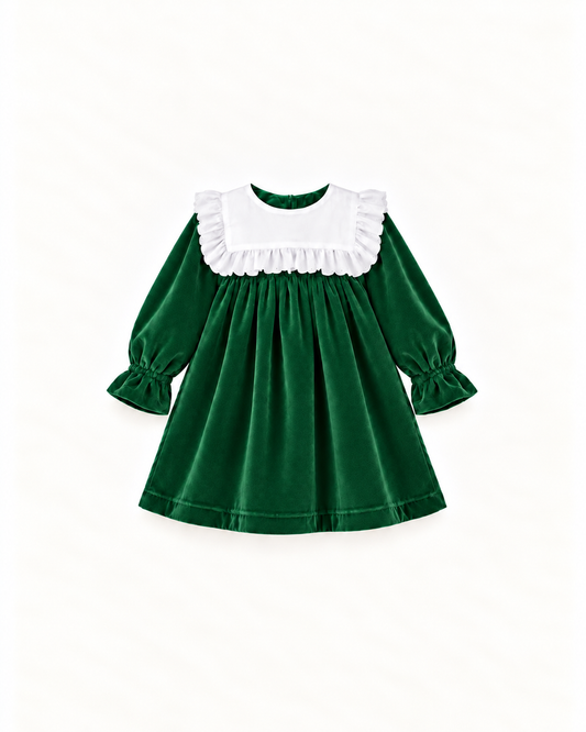 Vestido De Veludo Com Gola Rendada Amovível
