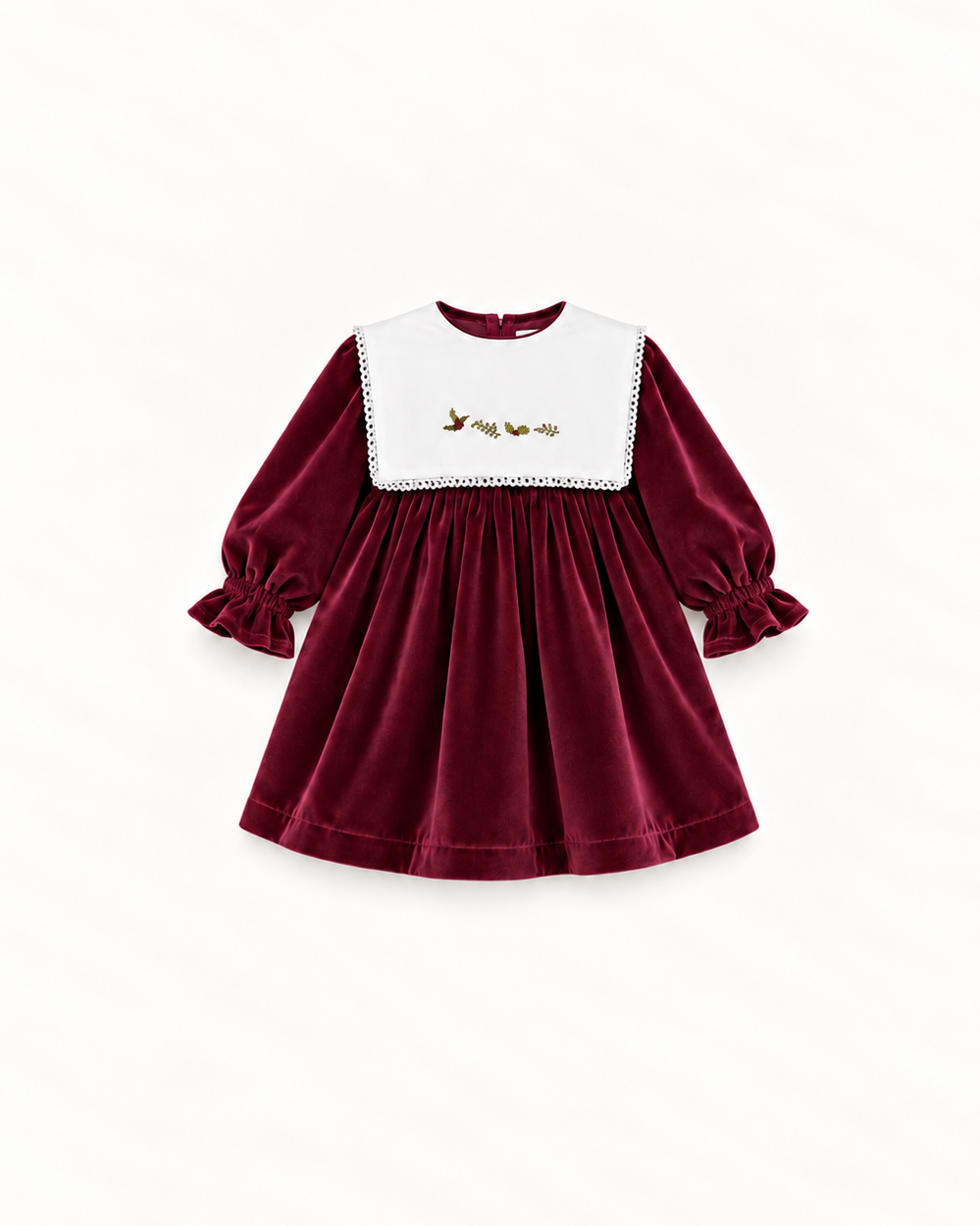 Vestido De Veludo Com Gola Bordada Amovível