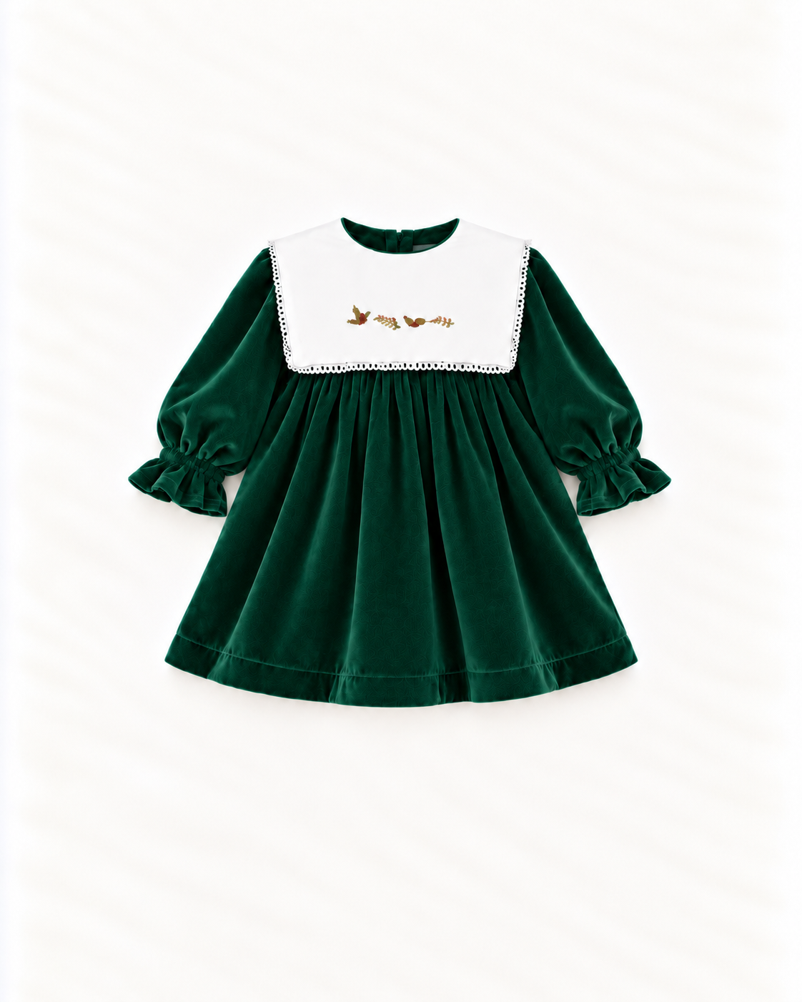 Vestido De Veludo Com Gola Bordada Amovível