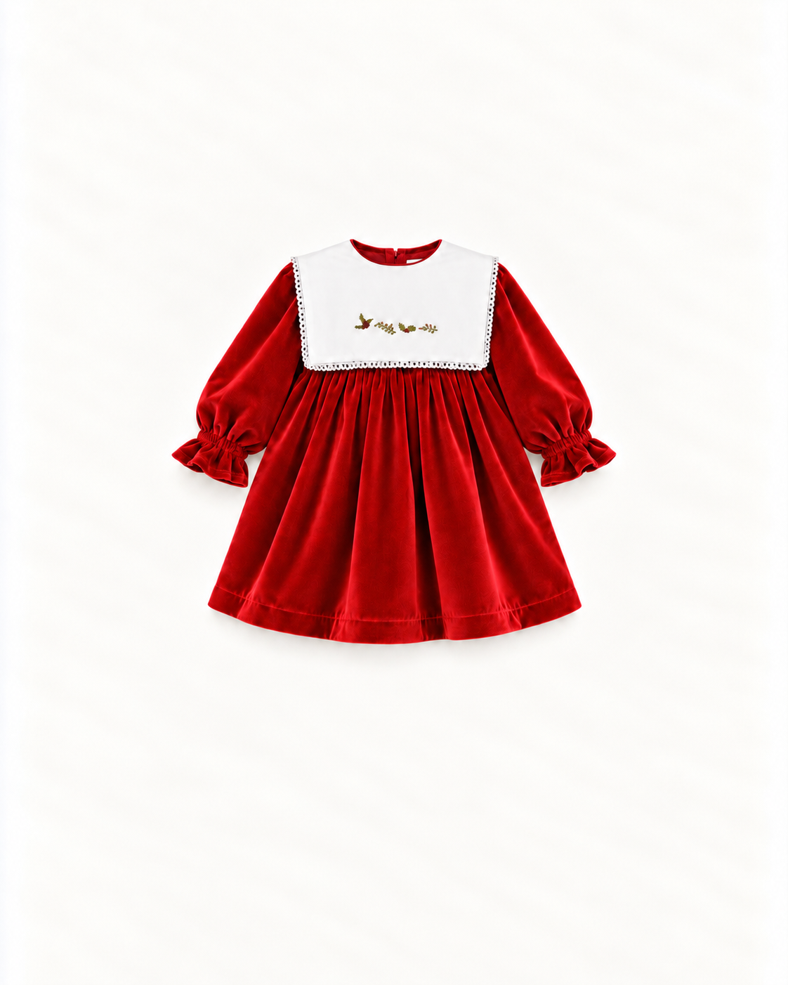 Vestido De Veludo Com Gola Bordada Amovível