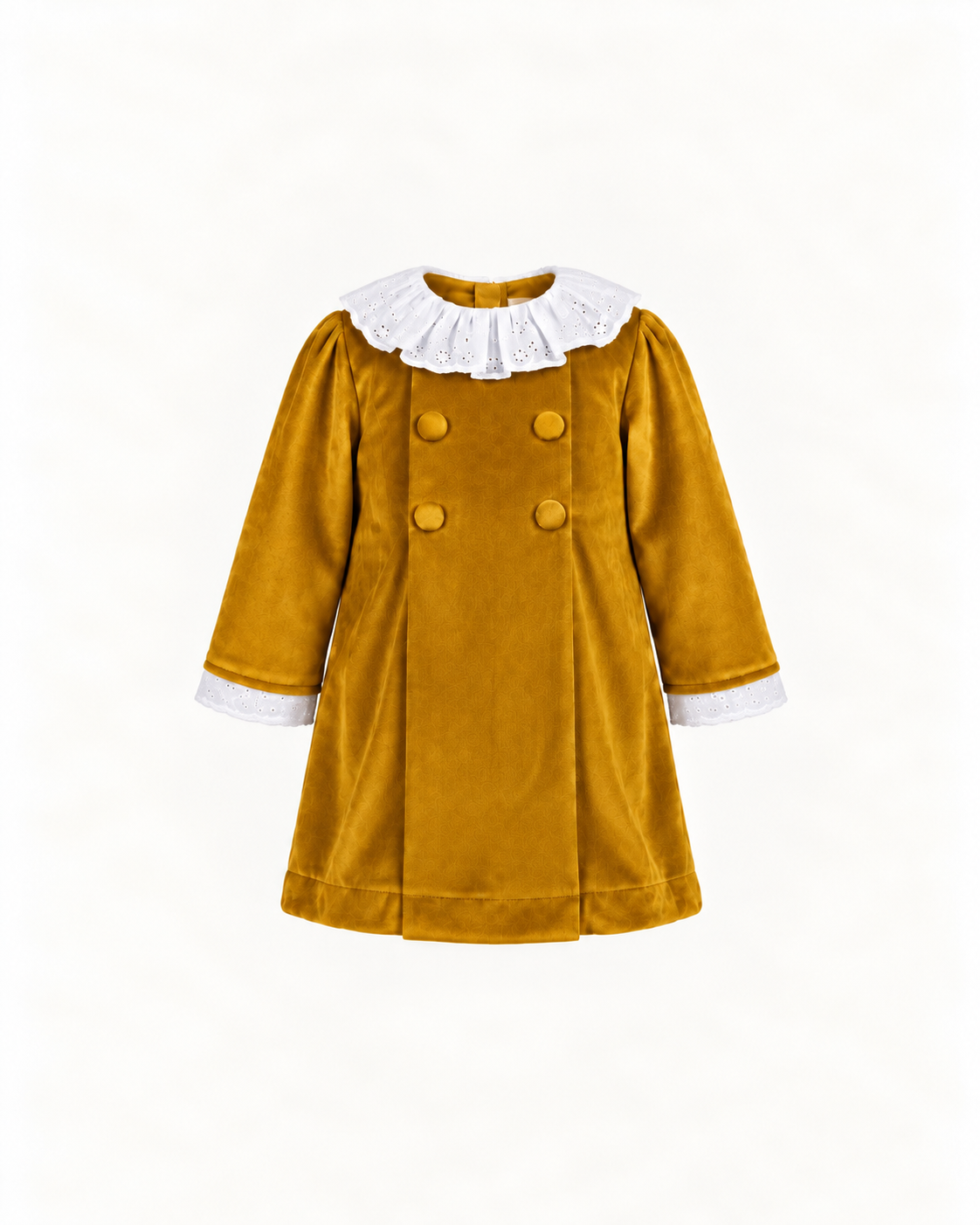 Vestido De Veludo Com Bordado Inglês E Com Botões Forrados