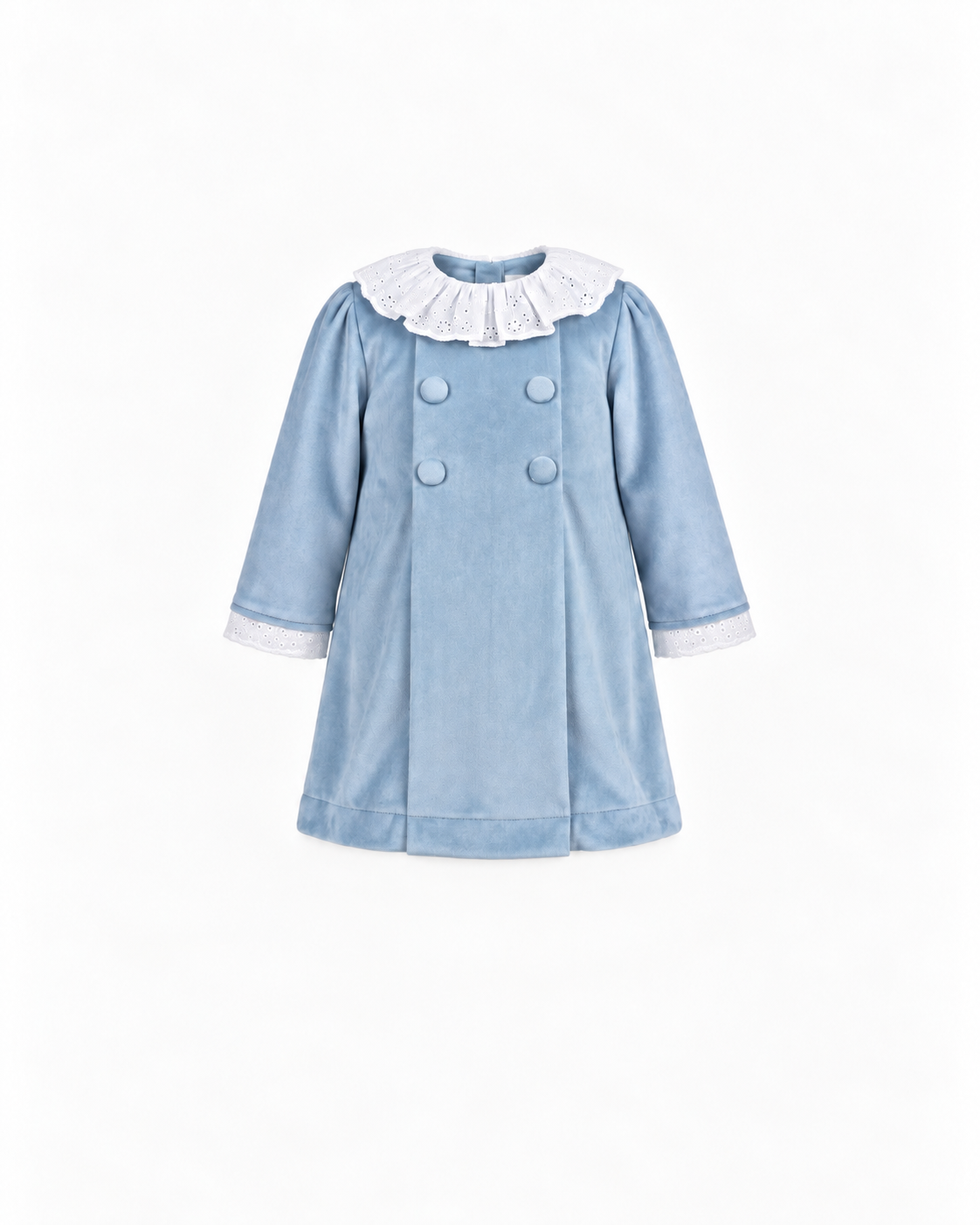 Vestido De Veludo Com Bordado Inglês E Com Botões Forrados